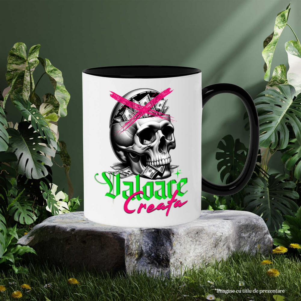 Cana Personalizata Craniu Uman cu Bancnote – „Valoare Creată” – Cadou Provocator pentru Familie, Tati, Copii, Prieteni [3]