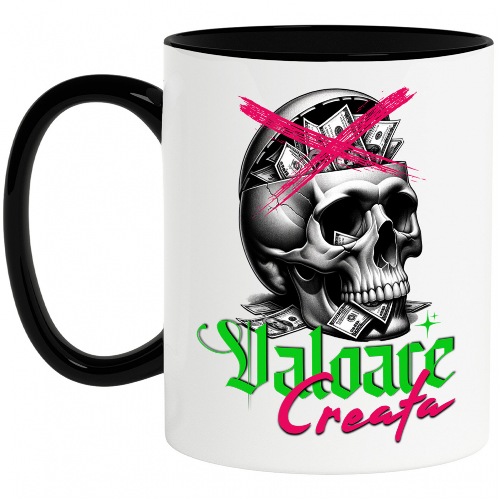 Cana Personalizata Craniu Uman cu Bancnote – „Valoare Creată” – Cadou Provocator pentru Familie, Tati, Copii, Prieteni [1]