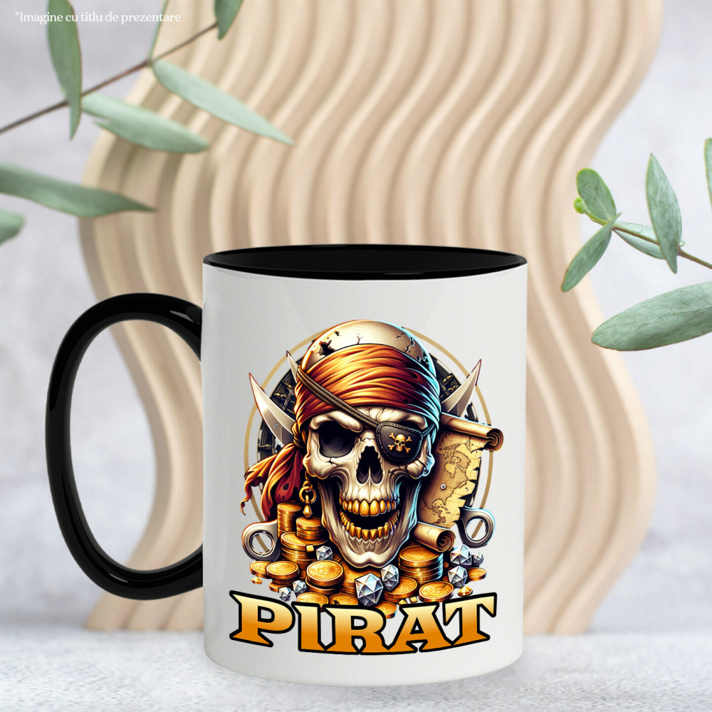Cana Personalizata Craniu Pirat cu Dinti de Aur, Bandana și Monede - Cadou pentru Iubitorii de Pirati [3]