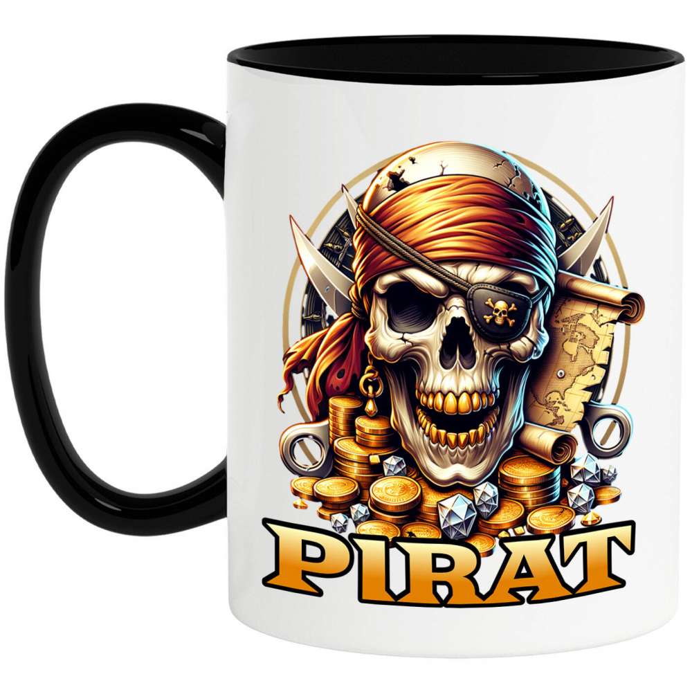 Cana Personalizata Craniu Pirat cu Dinti de Aur, Bandana și Monede - Cadou pentru Iubitorii de Pirati [1]
