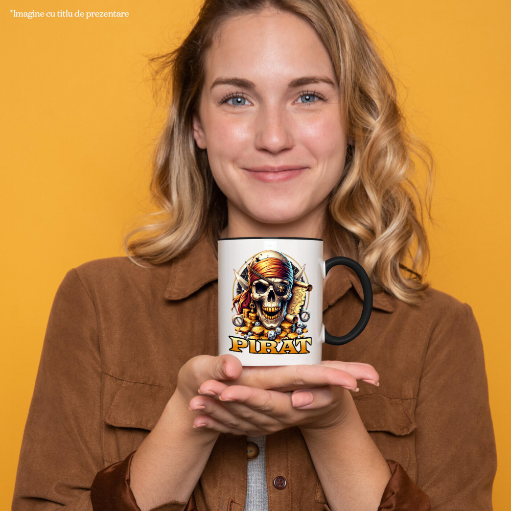 Cana Personalizata Craniu Pirat cu Dinti de Aur, Bandana și Monede - Cadou pentru Iubitorii de Pirati [2]