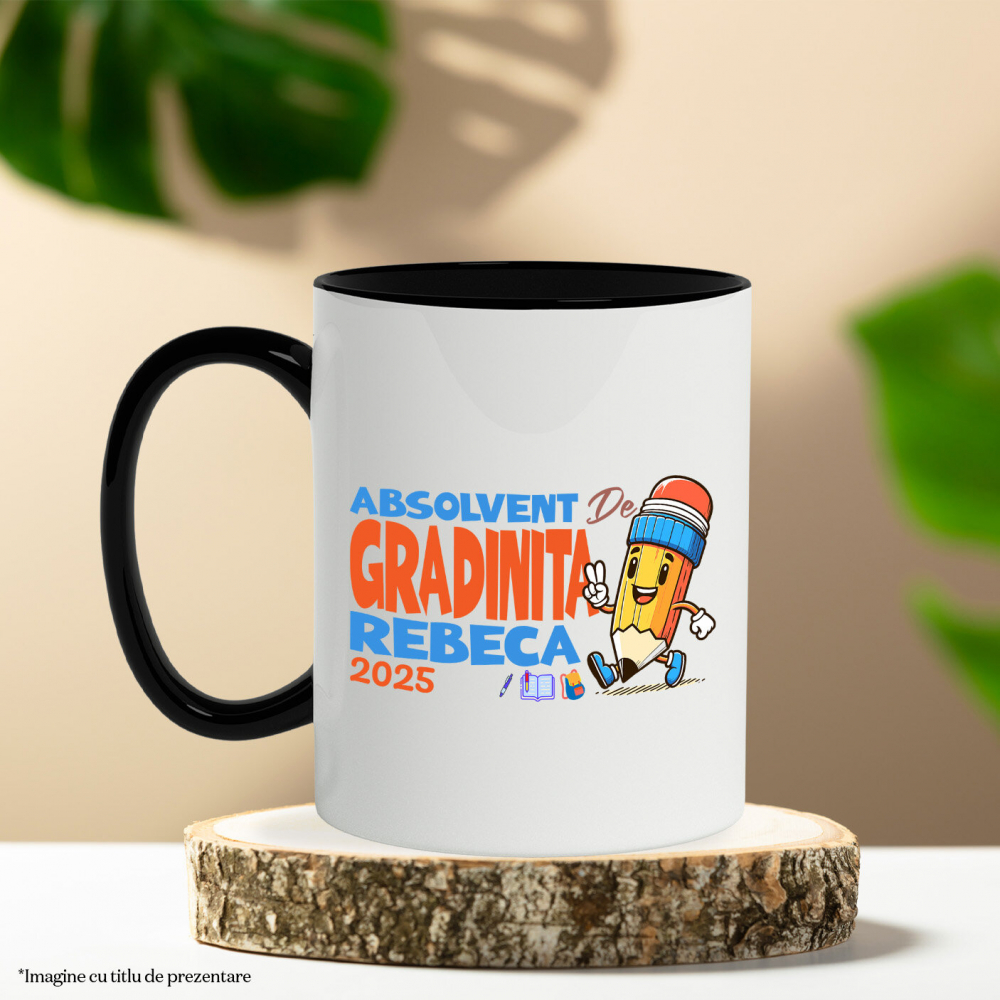 Cana Personalizata Creion Vesel cu Semnul Păcii și Text Personalizat „Absolvent Grădiniță Rebeca” - Cadou Educațional pentru Copii [3]
