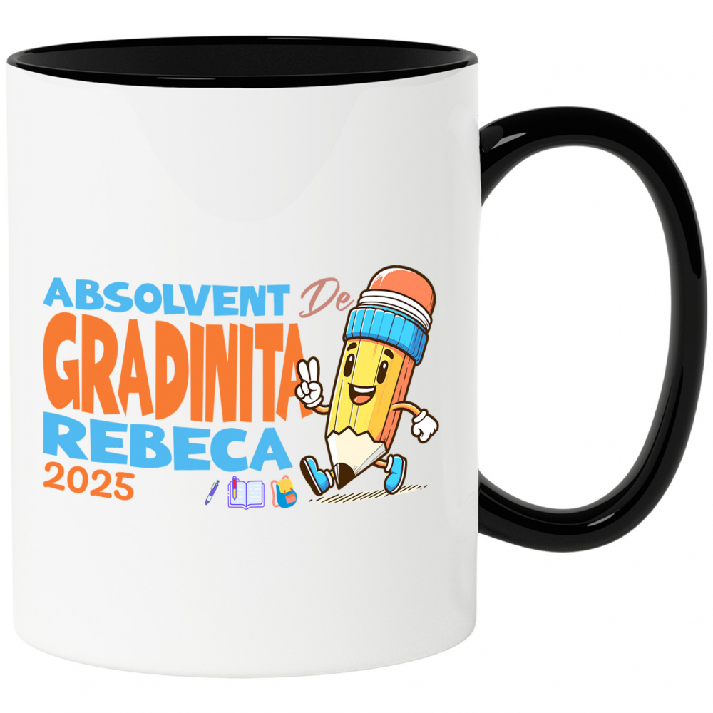 Cana Personalizata Creion Vesel cu Semnul Păcii și Text Personalizat „Absolvent Grădiniță Rebeca” - Cadou Educațional pentru Copii [1]