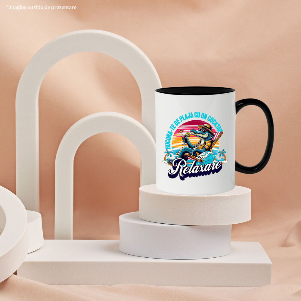 Cana Personalizata "Produse personalizate pentru vacanță – Crocodil cu pălărie și ochelari de soare pe plajă cu cocktail" [3]