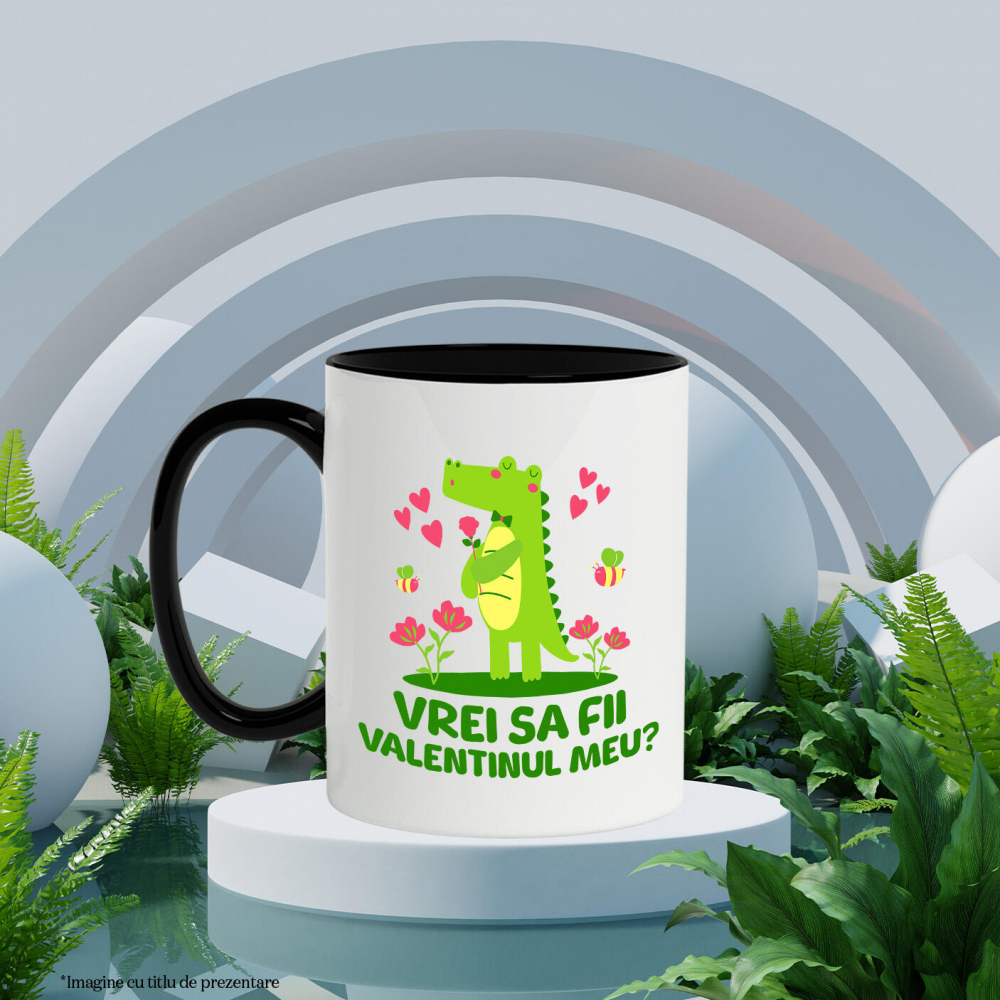 Cana Personalizata „Crocodil Romantic Cu Trandafir Roz Si Papion - Cadou Personalizat „Vrei Sa Fii Valentinul Meu?” pentru Familie, Copii și Prieteni” [3]