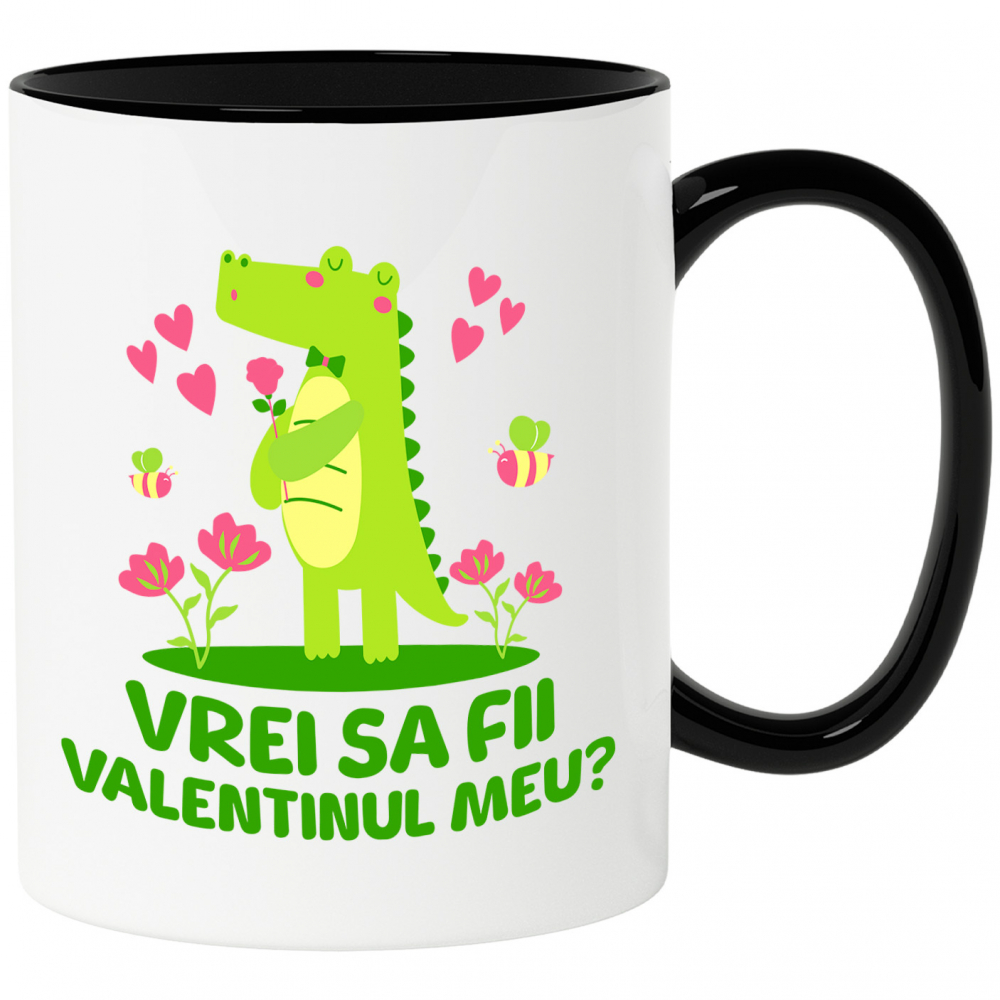 Cana Personalizata „Crocodil Romantic Cu Trandafir Roz Si Papion - Cadou Personalizat „Vrei Sa Fii Valentinul Meu?” pentru Familie, Copii și Prieteni” [1]