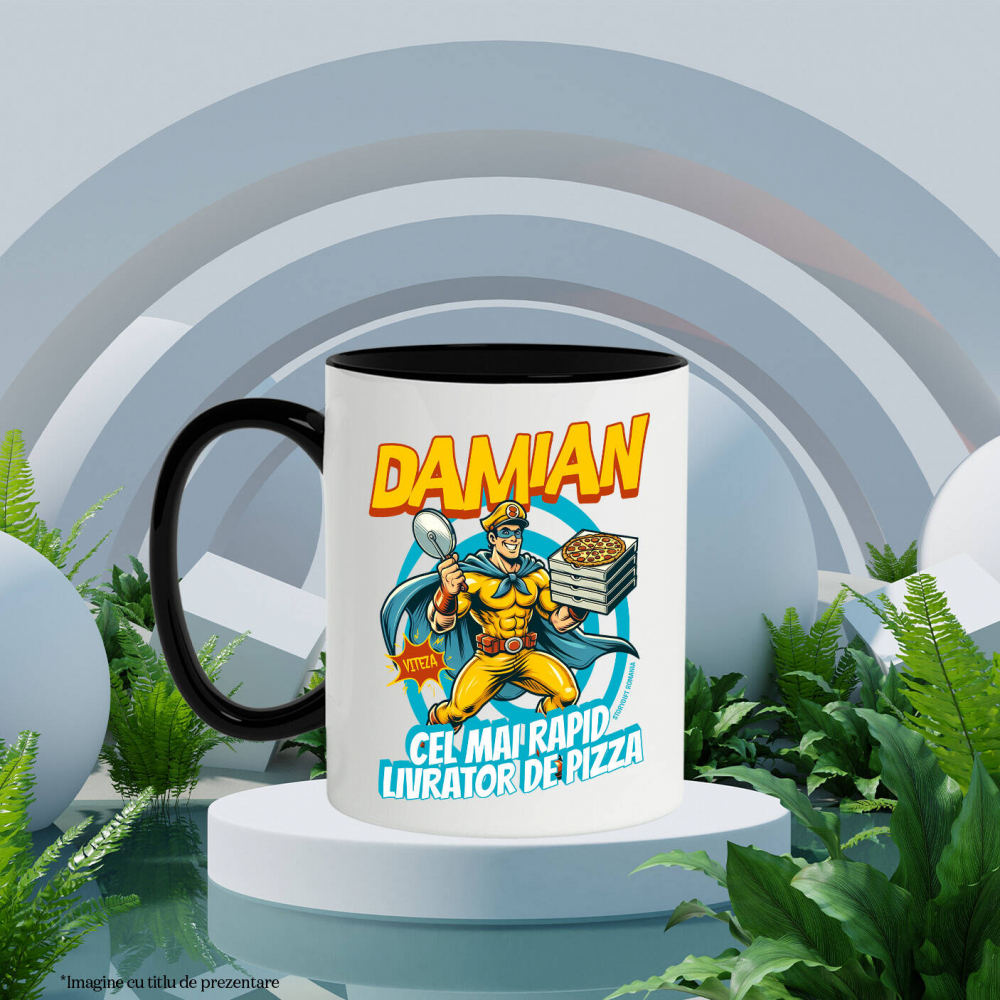 Cana Personalizata Cadou personalizat cu super erou livrator pizza | „Damian, cel mai rapid livrator de pizza” pentru tati și copii [3]