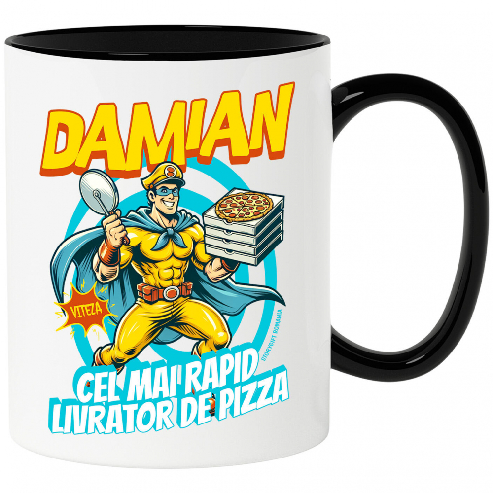 Cana Personalizata Cadou personalizat cu super erou livrator pizza | „Damian, cel mai rapid livrator de pizza” pentru tati și copii [1]