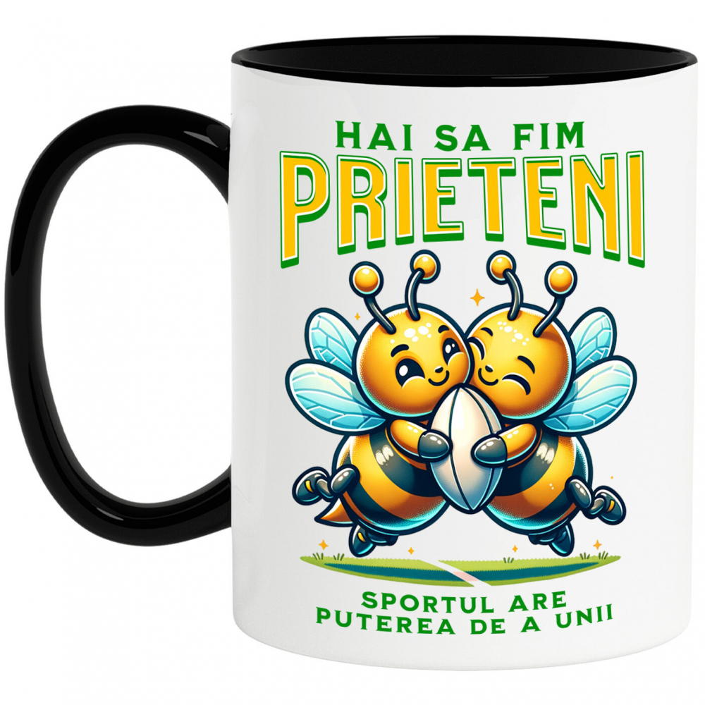 Cana Personalizata Cadouri personalizate pentru prieteni și familie – Cuplu albine fericite și fotbal american [1]