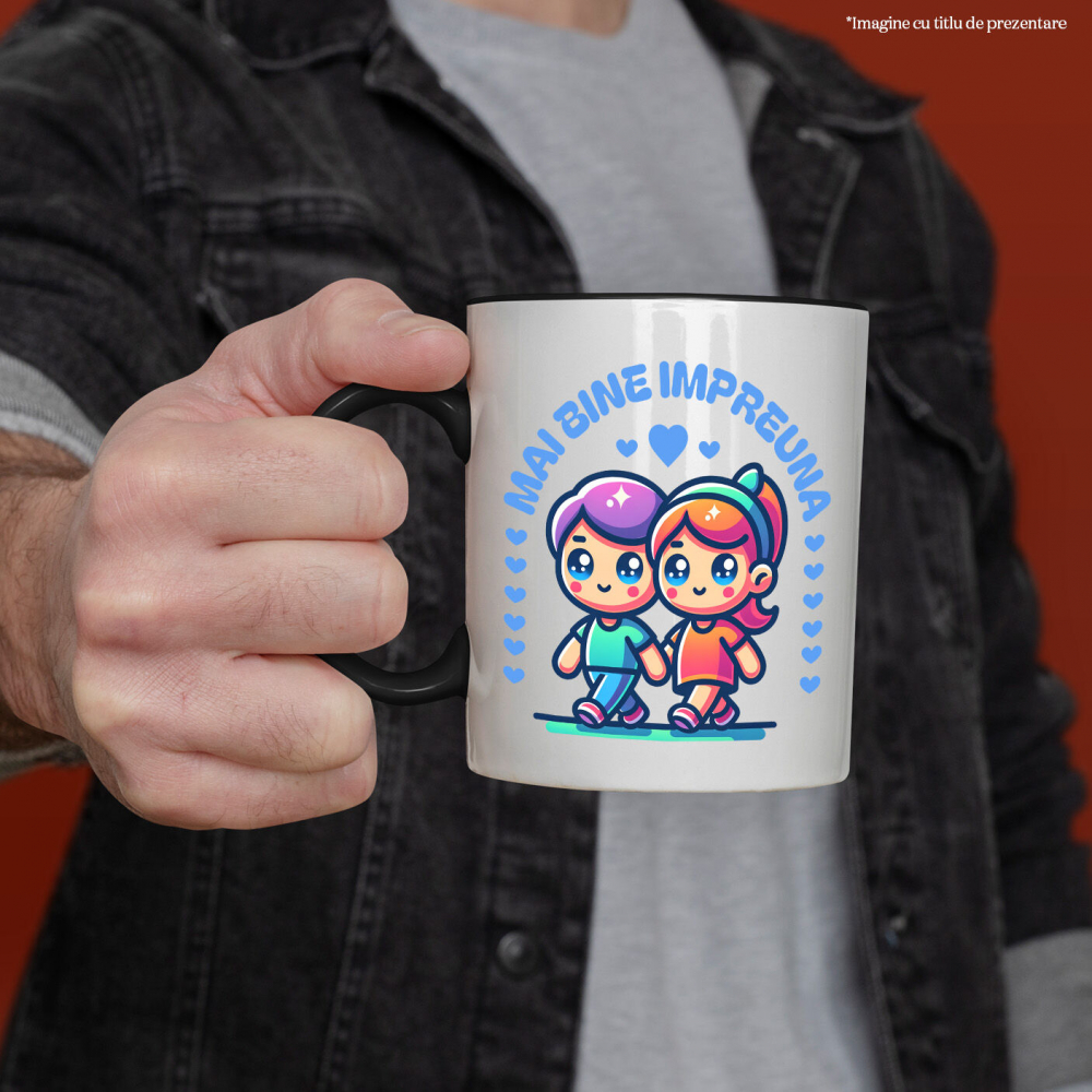 Cana Personalizata „Cuplu Animat Fericit Plimbare - Cadou Personalizat „Mai bine împreună” pentru Familie, Copii și Prieteni de Valentine's Day” [2]