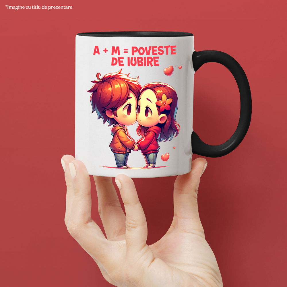 Cana Personalizata Cadou Personalizat Cuplu Iubire cu Text „A+M= Poveste de Iubire” pentru Valentine's Day [2]