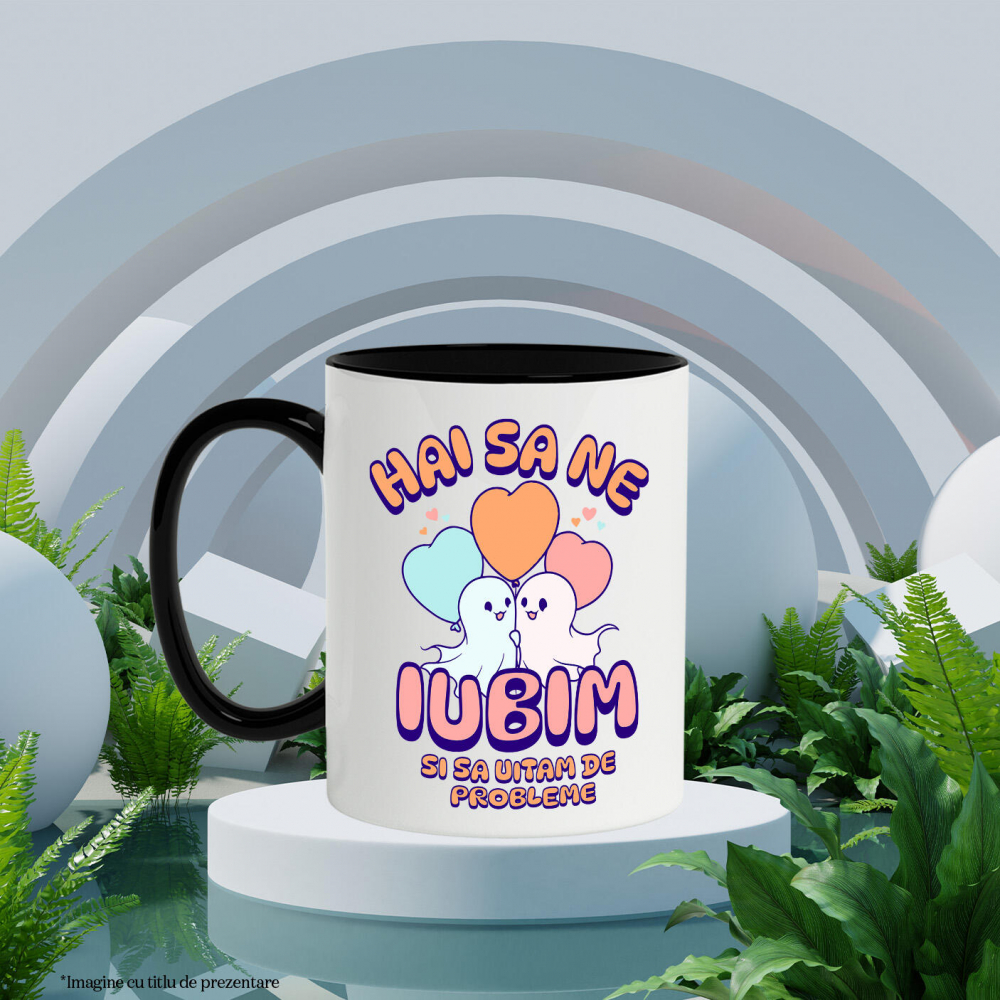 Cana Personalizata Cuplu Fantome Fericit cu Mesajul „Hai Să Ne Iubim Și Să Uităm De Probleme” | Cadou Personalizat Halloween [3]