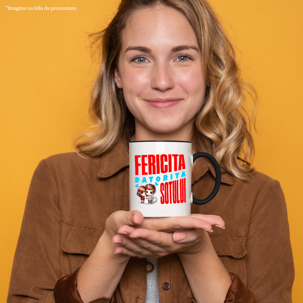 Cana Personalizata Cana Personalizată „Fericită Datorită Soțului” | Cadou Dragoste pentru Cupluri Fericite [2]