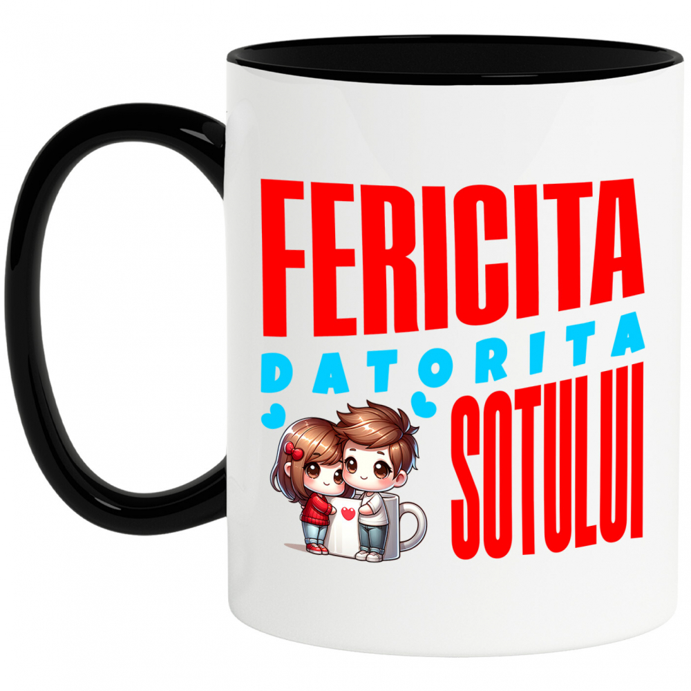 Cana Personalizata Cana Personalizată „Fericită Datorită Soțului” | Cadou Dragoste pentru Cupluri Fericite [1]