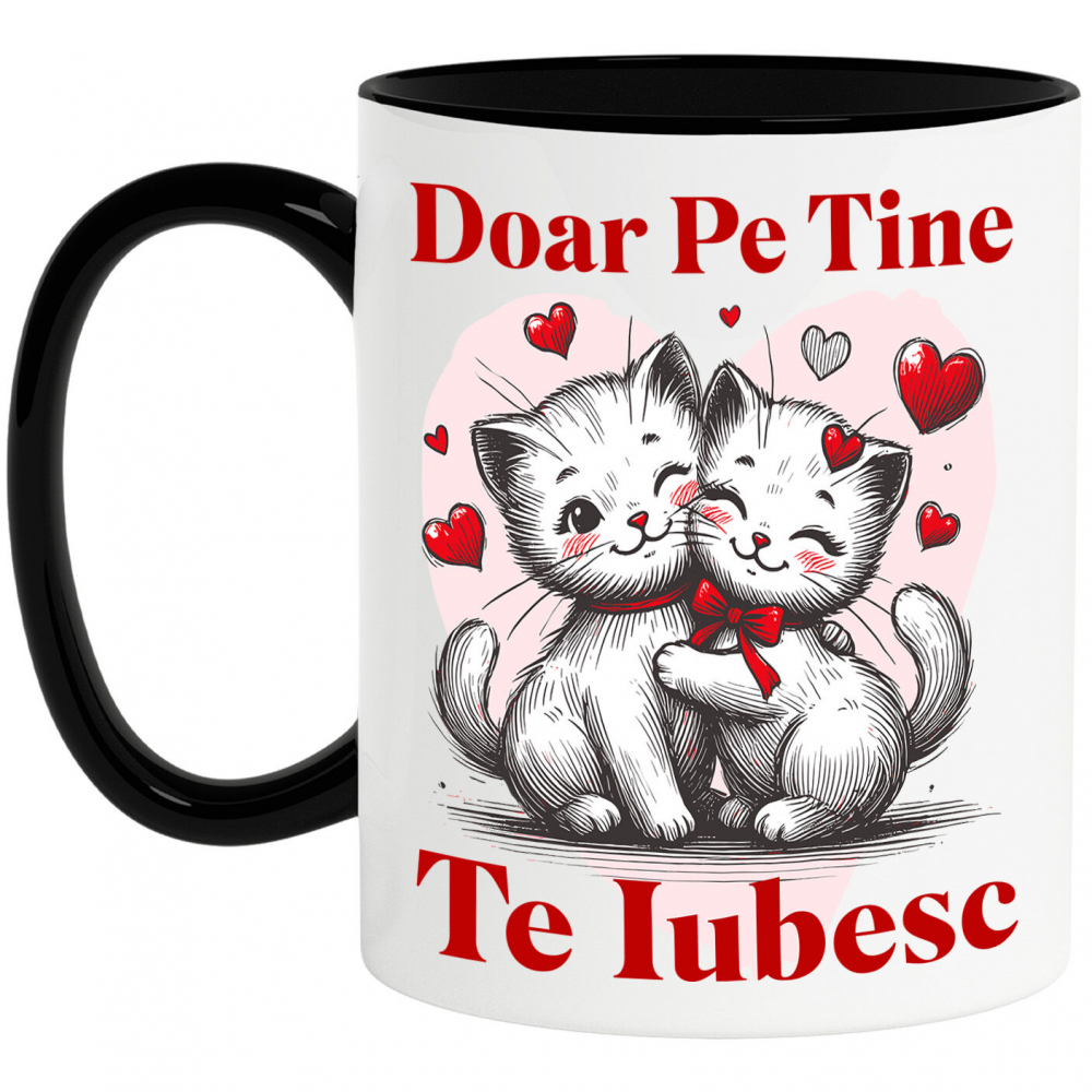 Cana Personalizata Cuplu Pisici Albe Îndrăgostite cu Mesaj „Doar pe Tine Te Iubesc” – Cadou Personalizat pentru Valentine's Day [1]