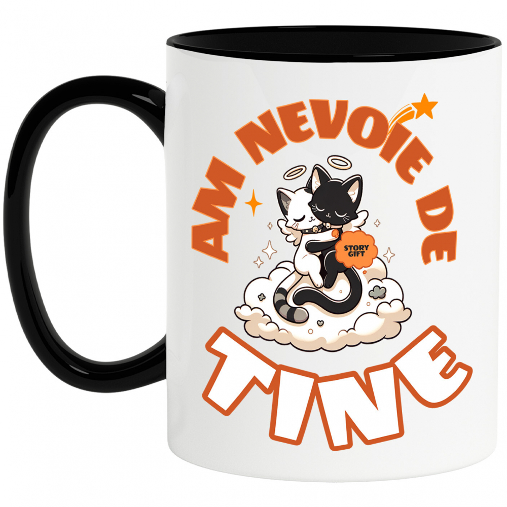 Cana Personalizata Cuplu Pisici Îngeri Pe Nor Pufos „Am Nevoie De Tine” – Cadou Romantic De Valentine's Day [1]