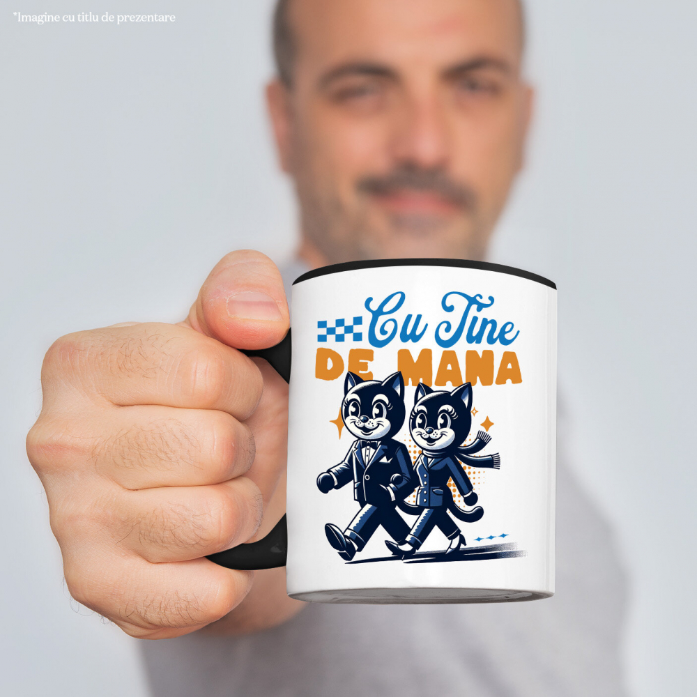 Cana Personalizata Cuplu Pisici Vesele cu Mesaj „Cu Tine de Mână, Iubire Dragoste” – Cadou Personalizat pentru Valentine's Day [2]