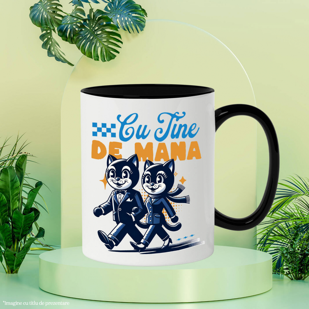 Cana Personalizata Cuplu Pisici Vesele cu Mesaj „Cu Tine de Mână, Iubire Dragoste” – Cadou Personalizat pentru Valentine's Day [3]