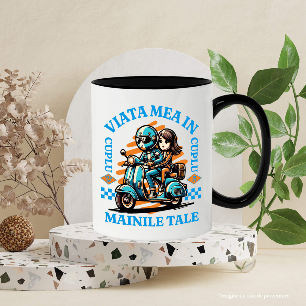 Cana Personalizata Cuplu Romantic pe Scuter – Aventură și Dragoste de Valentine's Day [3]