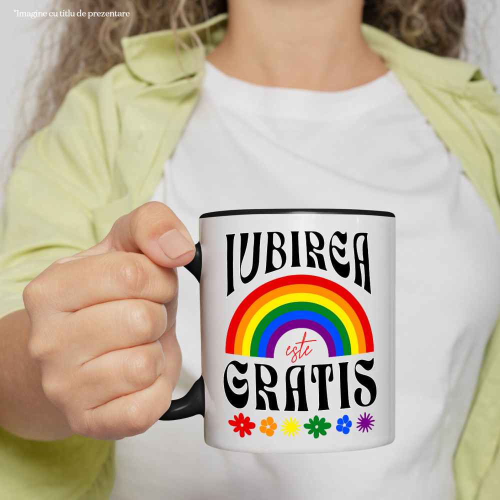 Cana Personalizata Iubirea Este Gratis - Cadou Personalizat cu Flori Colorate și Curcubeu [2]
