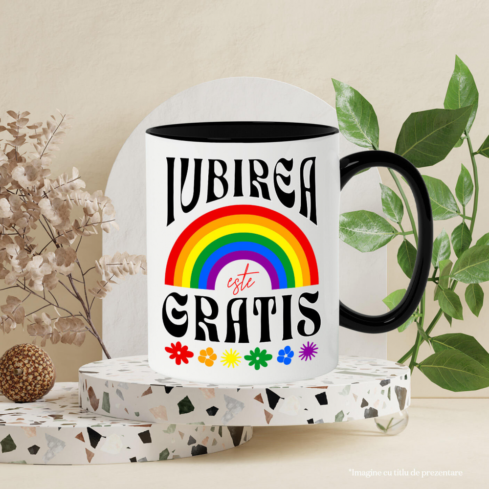 Cana Personalizata Iubirea Este Gratis - Cadou Personalizat cu Flori Colorate și Curcubeu [3]