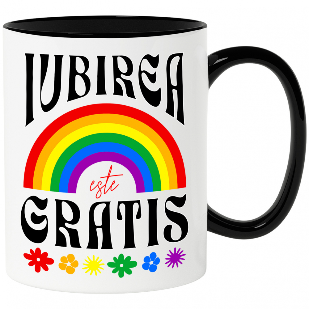 Cana Personalizata Iubirea Este Gratis - Cadou Personalizat cu Flori Colorate și Curcubeu [1]