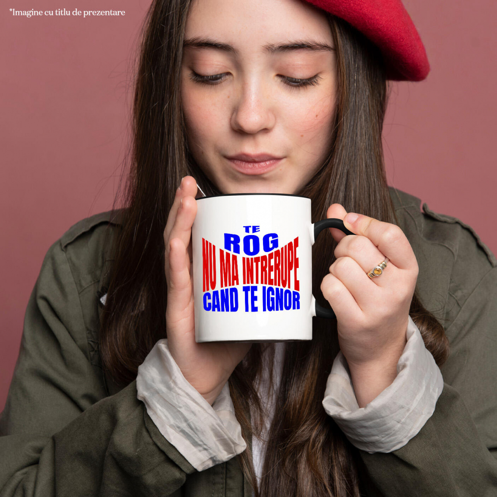 Cana Personalizata cu Design Abstract Iluzie Text Colorat haios, Anti-social, Copii, Ceramica, 330ML, cu Maner Negru [2]