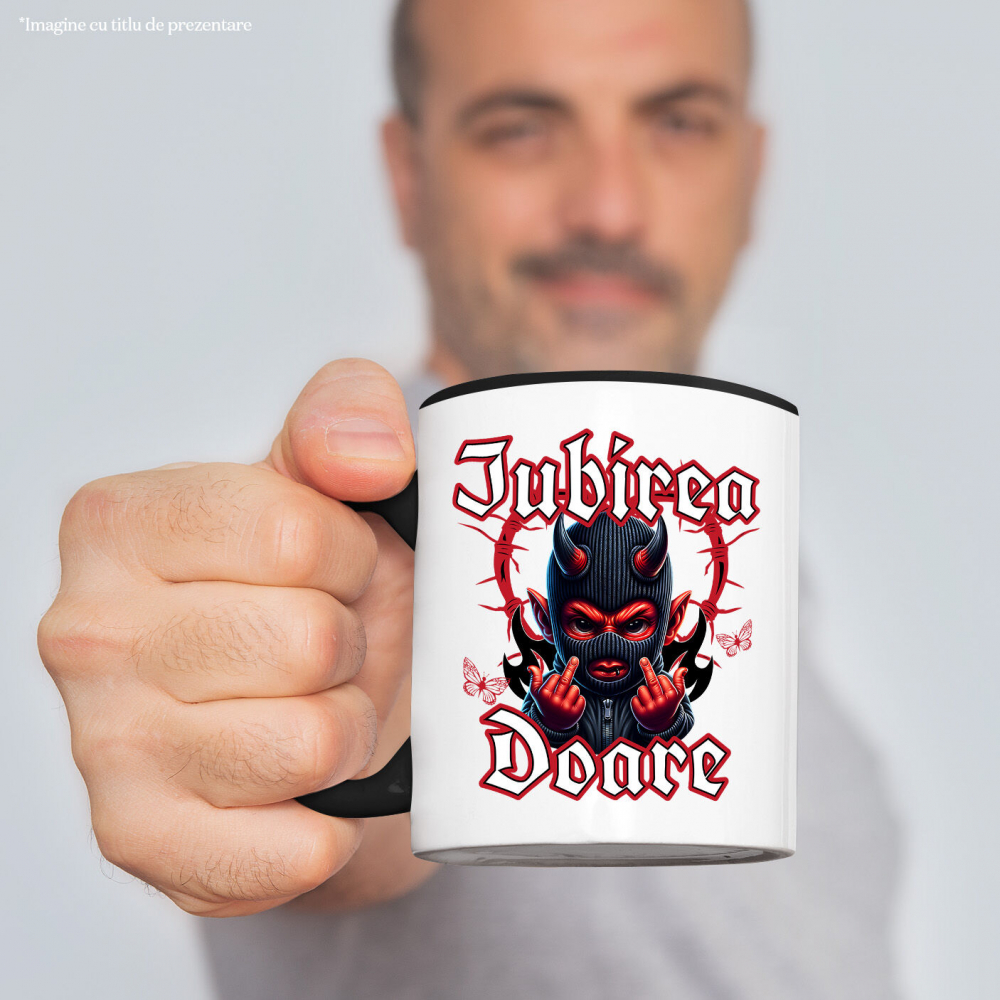 Cana Personalizata Cadouri personalizate pentru Valentine's Day cu ilustrație demon „Iubirea Doare” | Produse unice pentru iubiți și prieteni. [2]