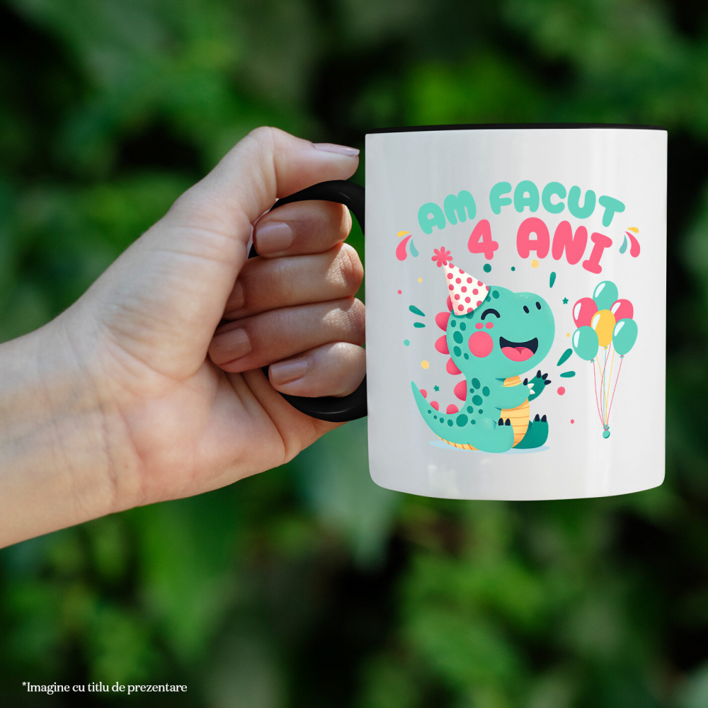 Cana Personalizata Dinozaur cu Coif și Baloane - Aniversare 4 Ani Petrecere Copii [2]