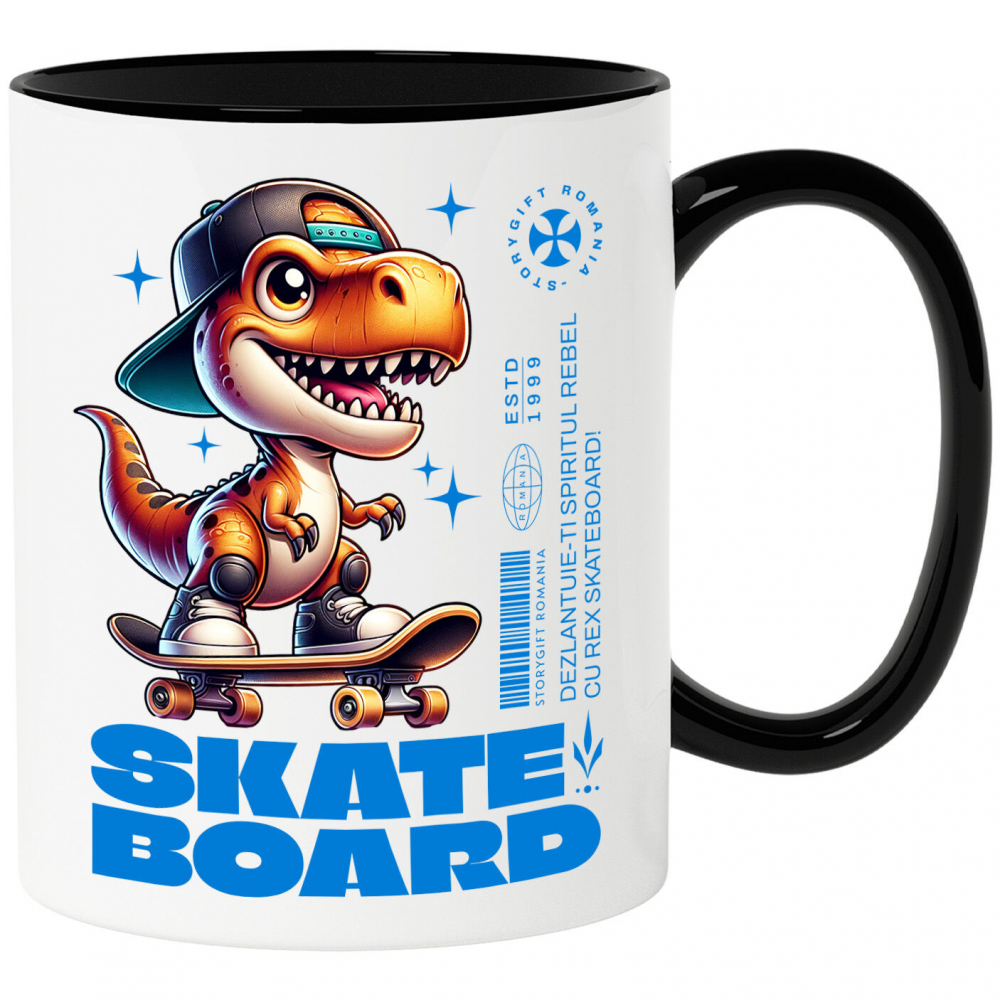 Cana Personalizata Dinozaur Skateboard Cu Șapcă – Design Urban Vesel [1]