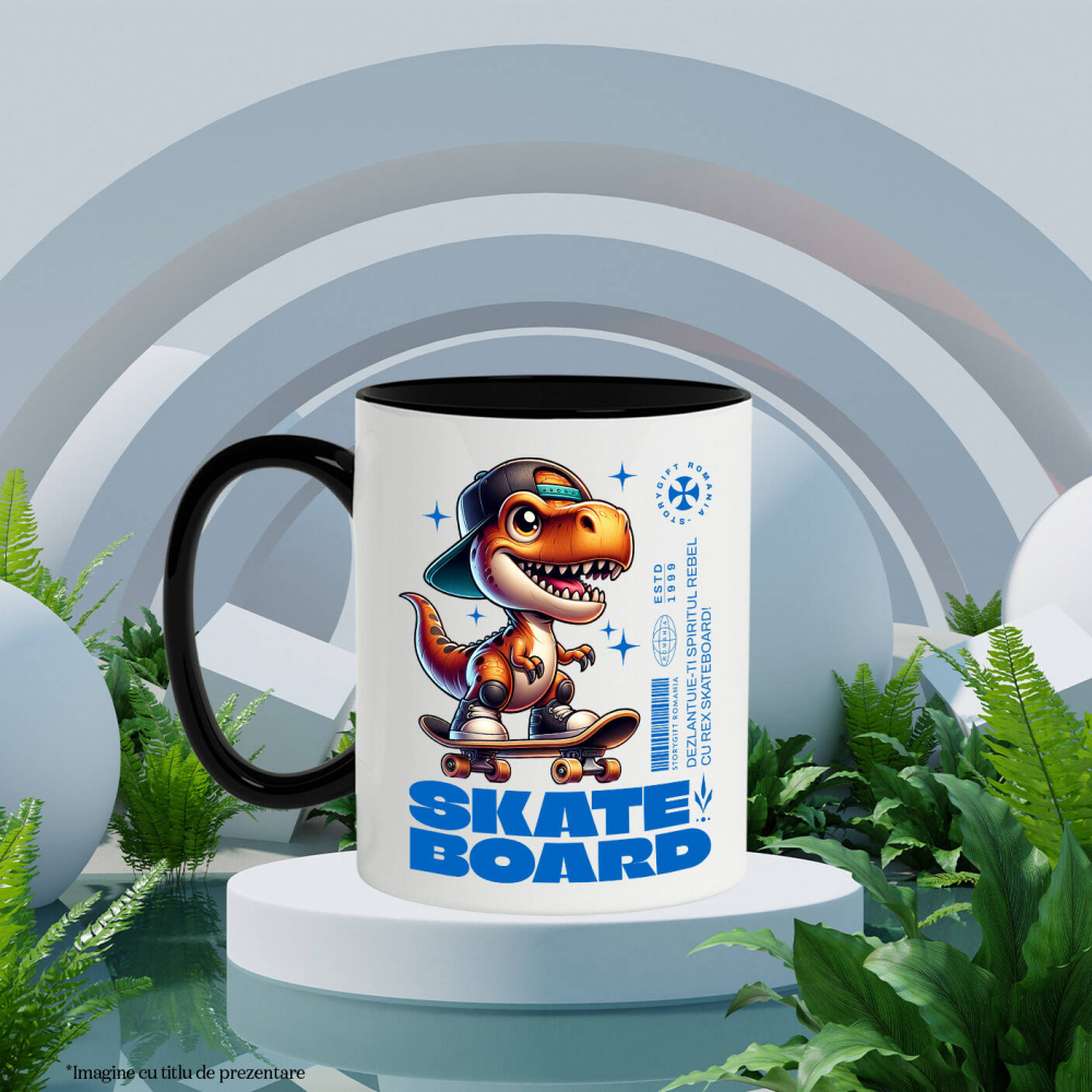Cana Personalizata Dinozaur Skateboard Cu Șapcă – Design Urban Vesel [3]