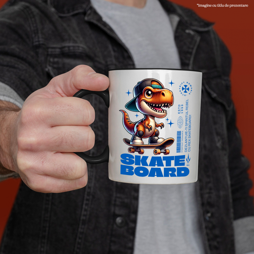 Cana Personalizata Dinozaur Skateboard Cu Șapcă – Design Urban Vesel [2]