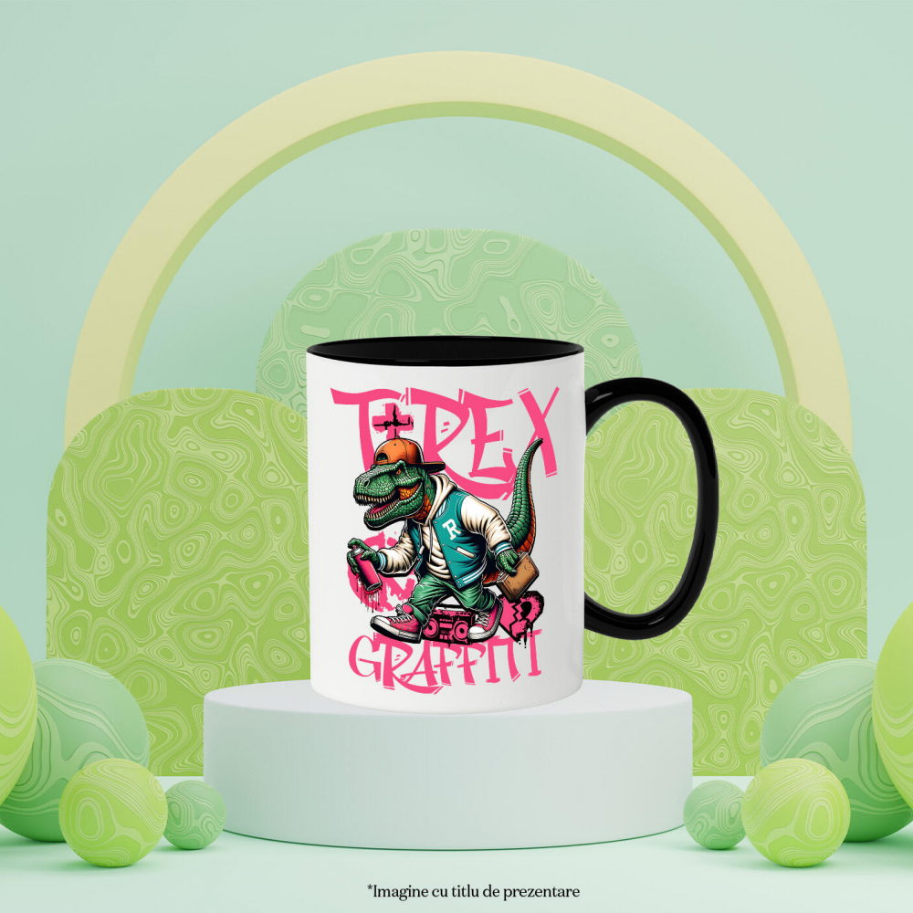 Cana Personalizata T-Rex Gangster Graffiti - Îmbrăcăminte Stradală Urbană cu Artă Personalizată pentru Copii și Adulți [3]