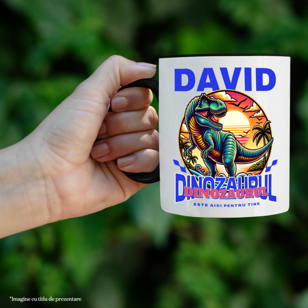Cana Personalizata Dinozaur T-rex în Junglă – „David, Dinozaurul Este Aici pentru Tine” | Cadou Personalizat pentru Copii [2]