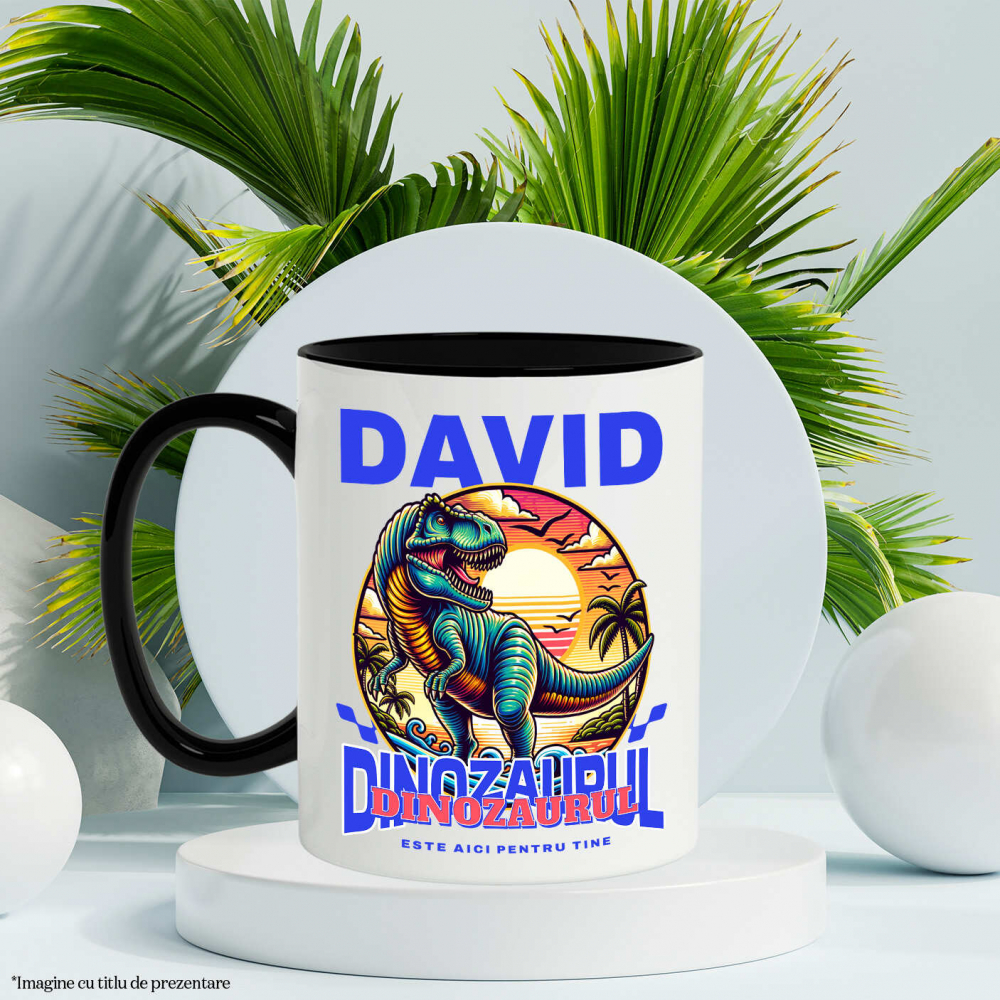 Cana Personalizata Dinozaur T-rex în Junglă – „David, Dinozaurul Este Aici pentru Tine” | Cadou Personalizat pentru Copii [3]