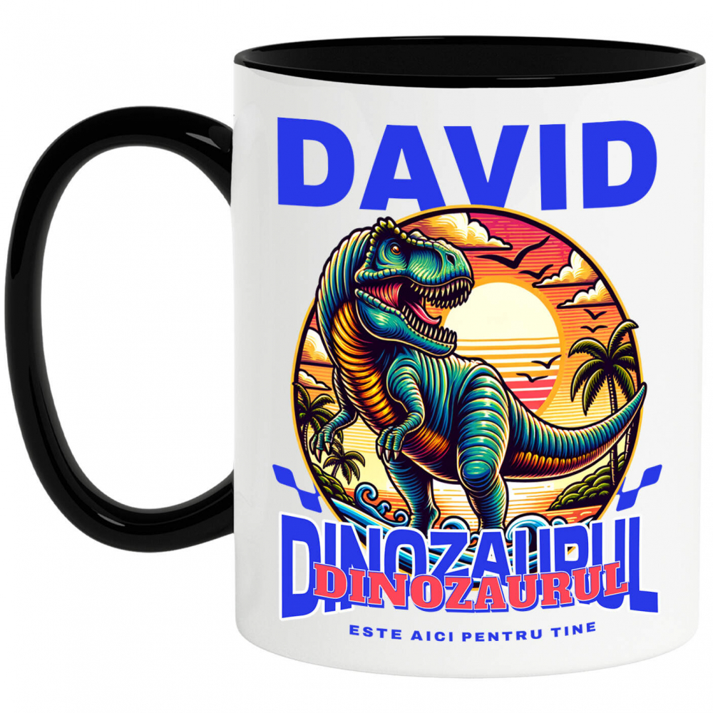 Cana Personalizata Dinozaur T-rex în Junglă – „David, Dinozaurul Este Aici pentru Tine” | Cadou Personalizat pentru Copii [1]