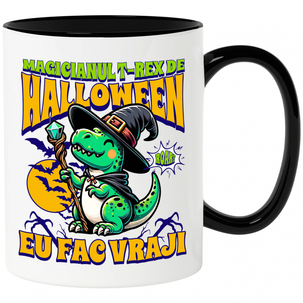 Cana Personalizata Dinozaur Vrăjitor T-rex cu Pălărie și Baghetă | Cadou Halloween pentru Copii | Decor Tematic [1]