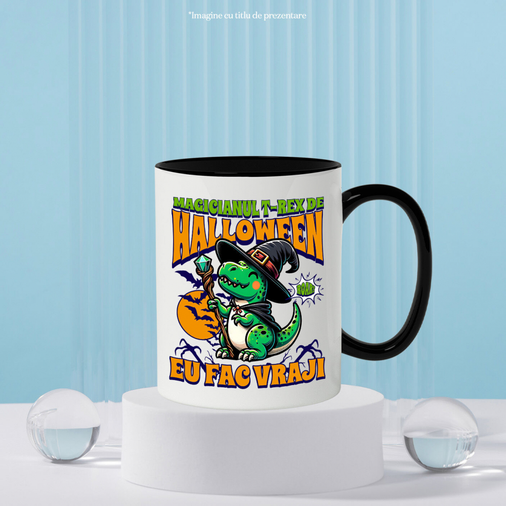 Cana Personalizata Dinozaur Vrăjitor T-rex cu Pălărie și Baghetă | Cadou Halloween pentru Copii | Decor Tematic [3]