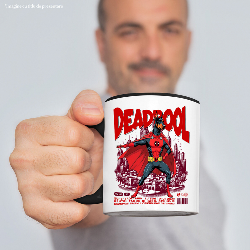 Cana Personalizata Doberman în Costum Deadpool – Câine Supererou Personalizat și Amuzant [2]