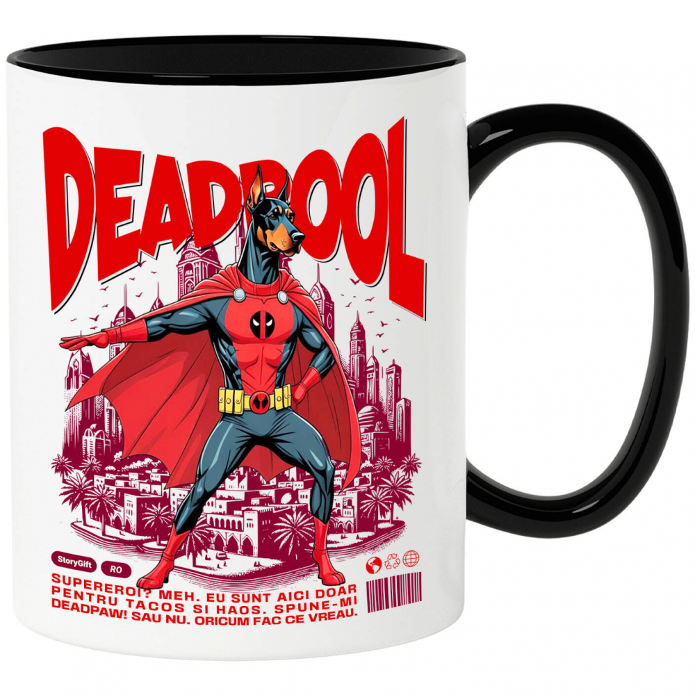 Cana Personalizata Doberman în Costum Deadpool – Câine Supererou Personalizat și Amuzant [1]