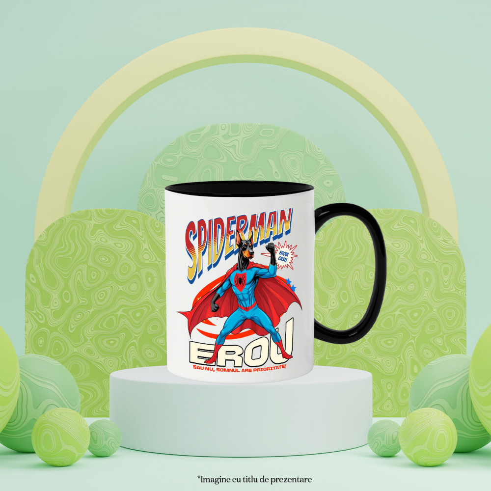 Cana Personalizata Doberman Pinscher în Costum Spider-Man - Cadou Personalizat pentru Copii și Familie [3]