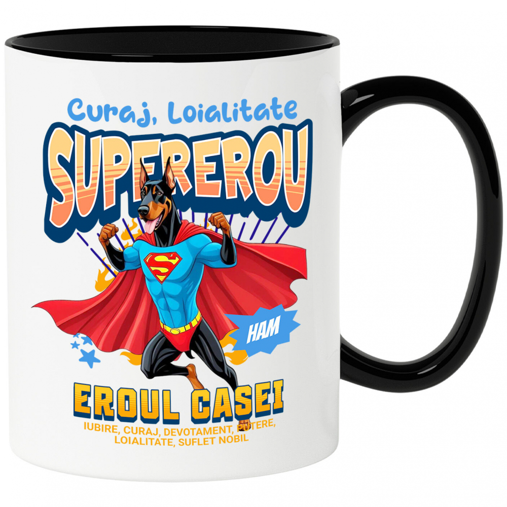Cana Personalizata Doberman Pinscher în Costum de Superman – Produse Personalizate pentru Copii și Familie [1]