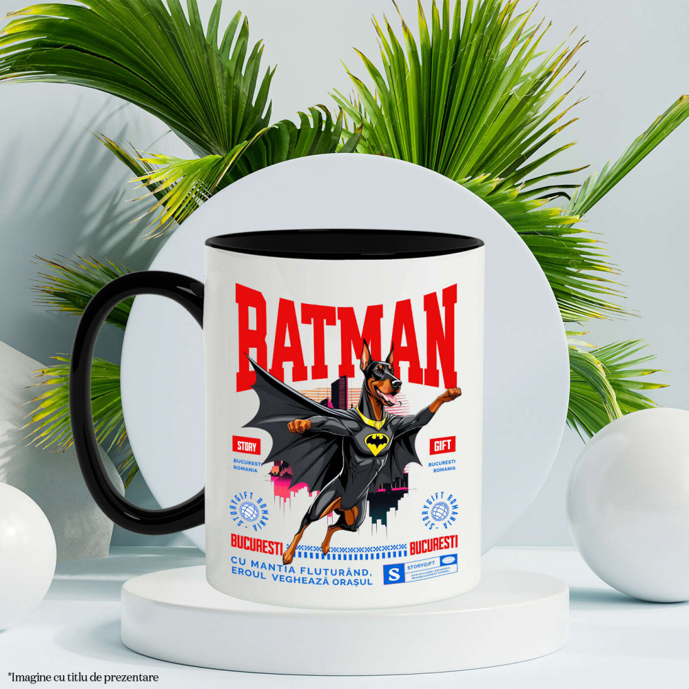 Cana Personalizata Doberman Pinscher în Costum de Batman – Supererou Impunător pentru Iubitorii de Câini și Copii [3]