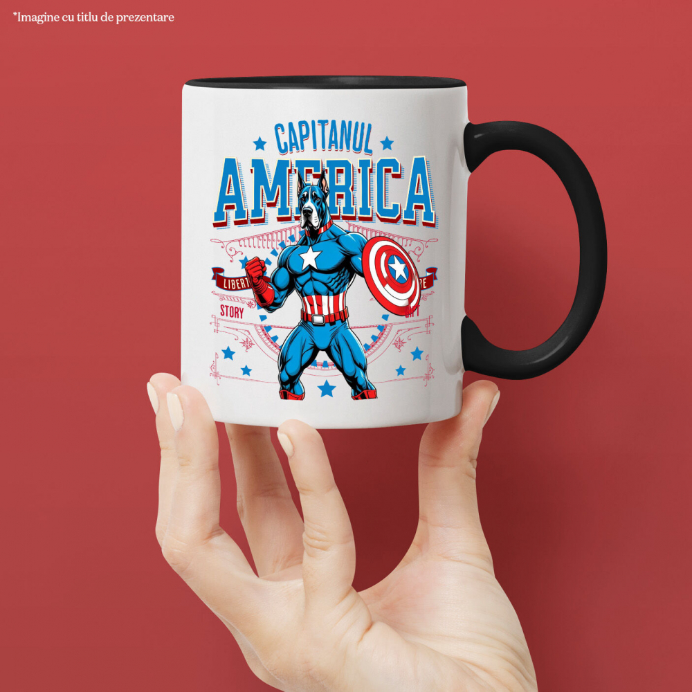 Cana Personalizata Great Dane în Costum de Captain America cu Pelerină - Cadou Personalizat pentru Copii și Iubitorii de Câini [2]