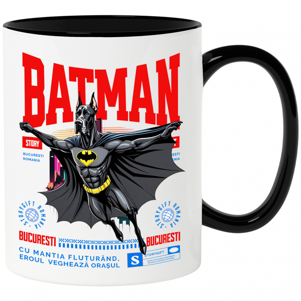 Cana Personalizata Dog German în Costum de Batman – Supererou Amuzant pentru Iubitorii de Câini și Copii [1]