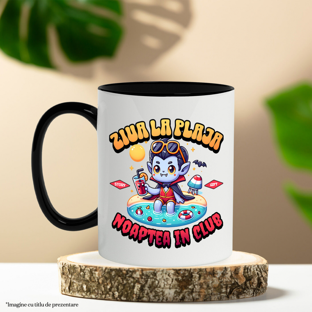 Cana Personalizata Dracula La Plajă – Cadou Amuzant Personalizat Pentru Familie & Prieteni [3]