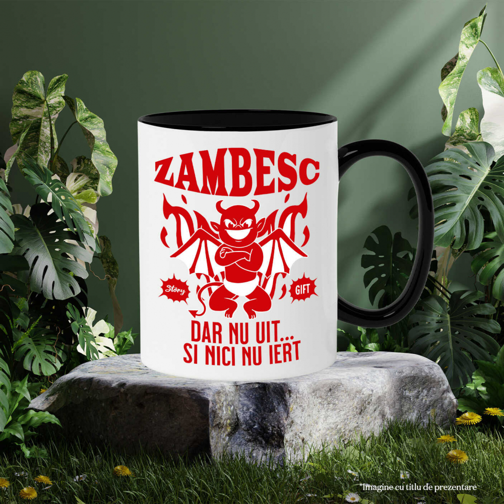 Cana Personalizata Drăcușor Diavol Zâmbitor cu Text „Zâmbesc Dar Nu Uit” - Cadou Personalizat Halloween pentru Familie și Prieteni [3]