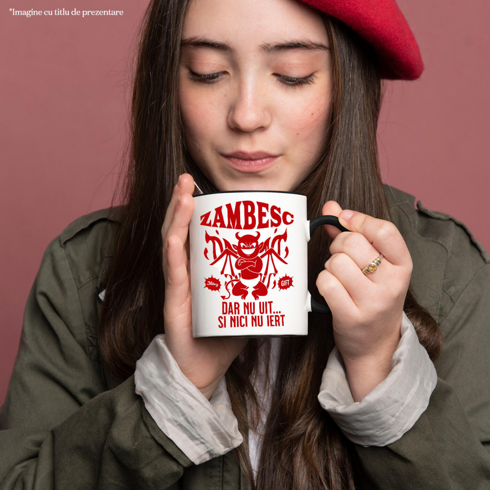 Cana Personalizata Drăcușor Diavol Zâmbitor cu Text „Zâmbesc Dar Nu Uit” - Cadou Personalizat Halloween pentru Familie și Prieteni [2]