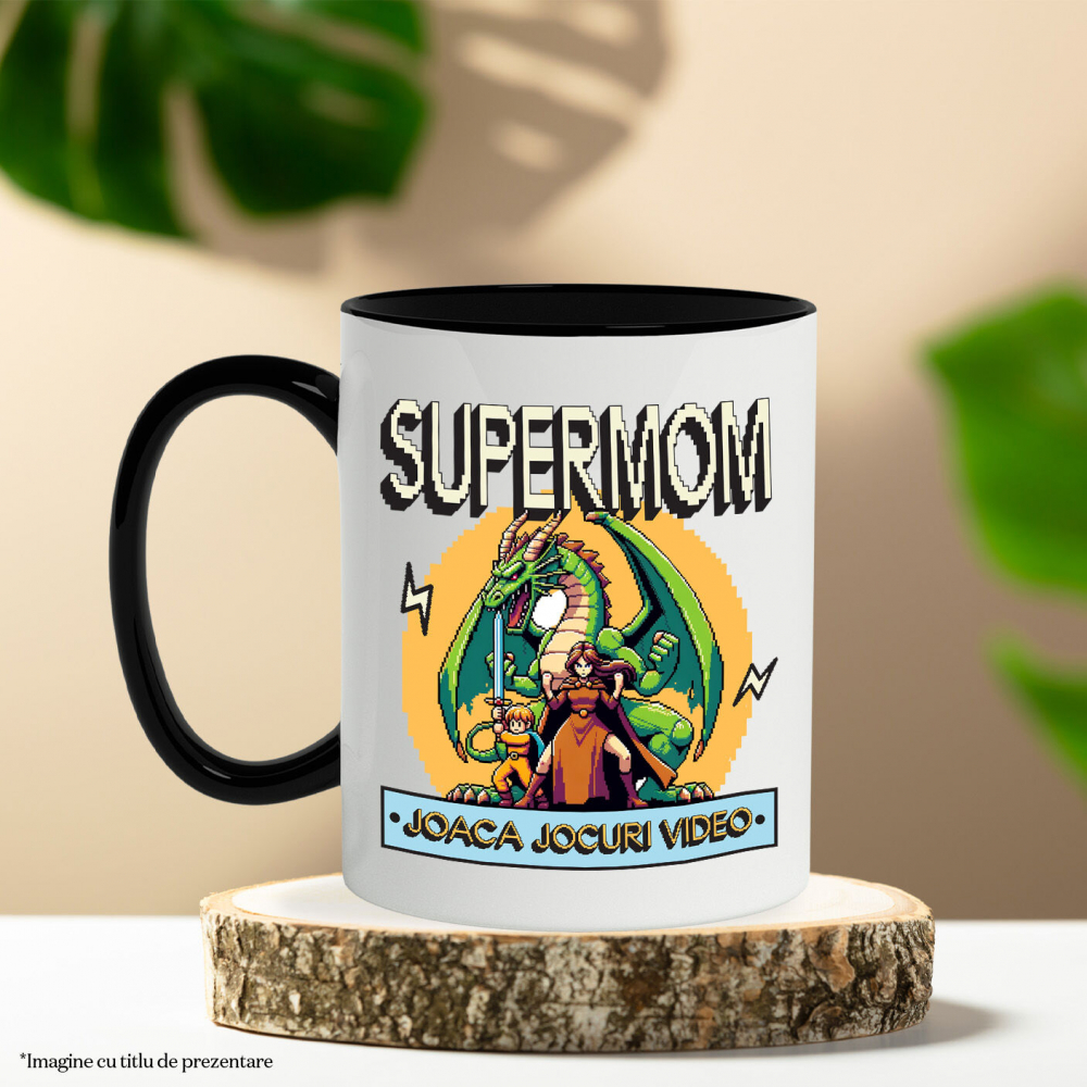 Cana Personalizata Dragon Jocuri Video cu Luptătoare Războinică SuperMom - Cadou Personalizat „Joacă Jocuri Video” pentru Familie și Prieteni [3]
