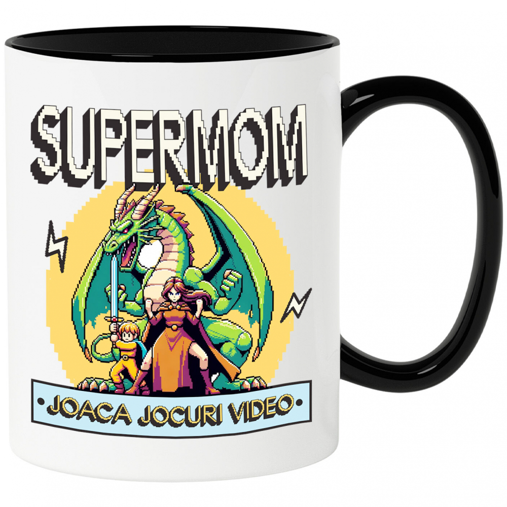 Cana Personalizata Dragon Jocuri Video cu Luptătoare Războinică SuperMom - Cadou Personalizat „Joacă Jocuri Video” pentru Familie și Prieteni [1]